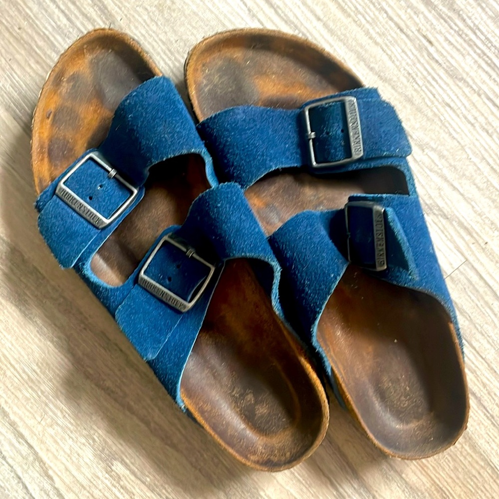 Gently worn navy blue Birkenstock sandles